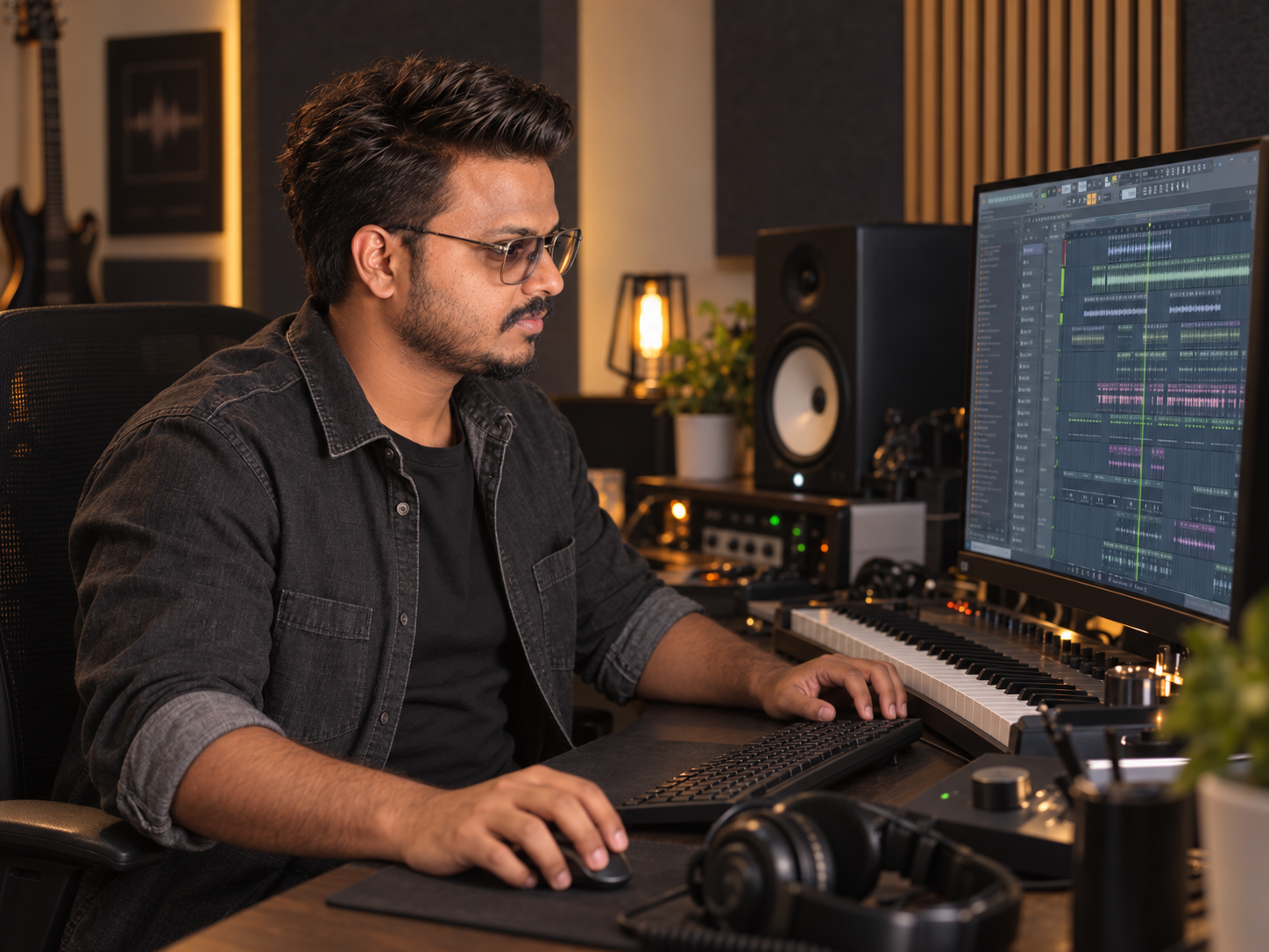 Sagar Kadam producing music in the studio
